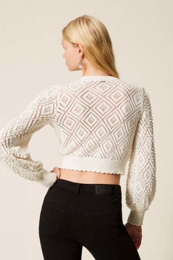 CARDIGAN A LOSANGHE  CON PERLE TWINSET