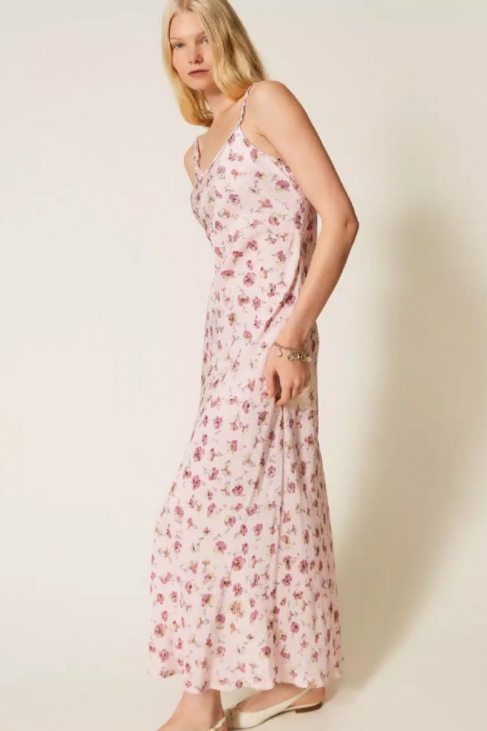 ABITO LUNGO CON SPALLINE E STAMPA A FIORI TWINSET