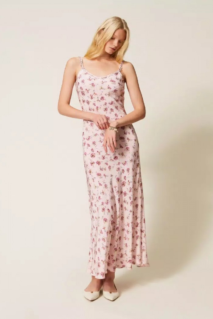 ABITO LUNGO CON SPALLINE E STAMPA A FIORI TWINSET