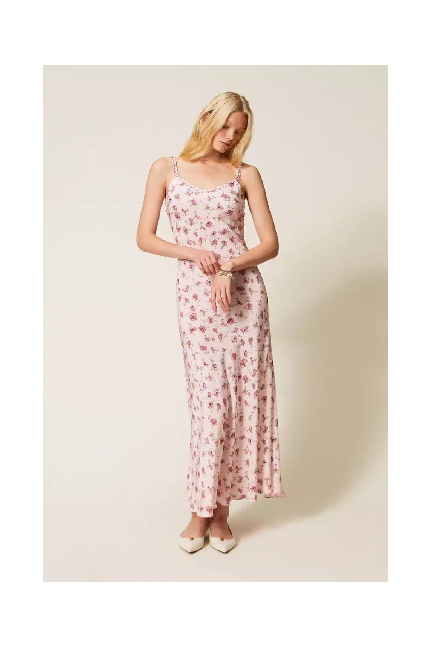 ABITO LUNGO CON SPALLINE E STAMPA A FIORI TWINSET