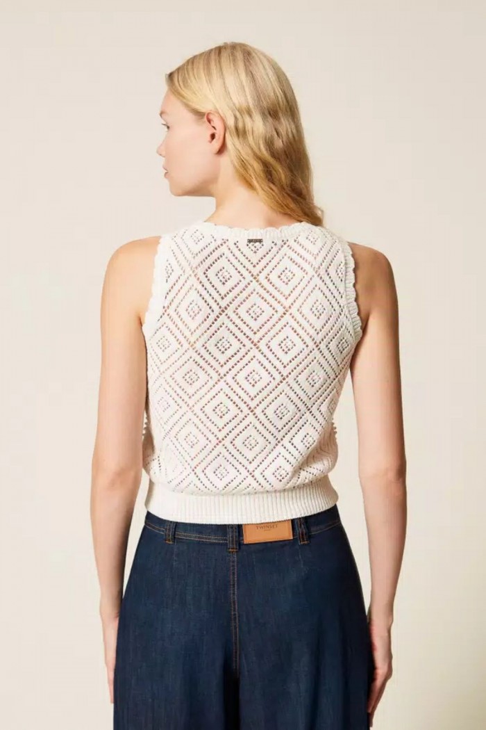 TOP IN MAGLIA PUNZONATA CON PERLE TWINSET