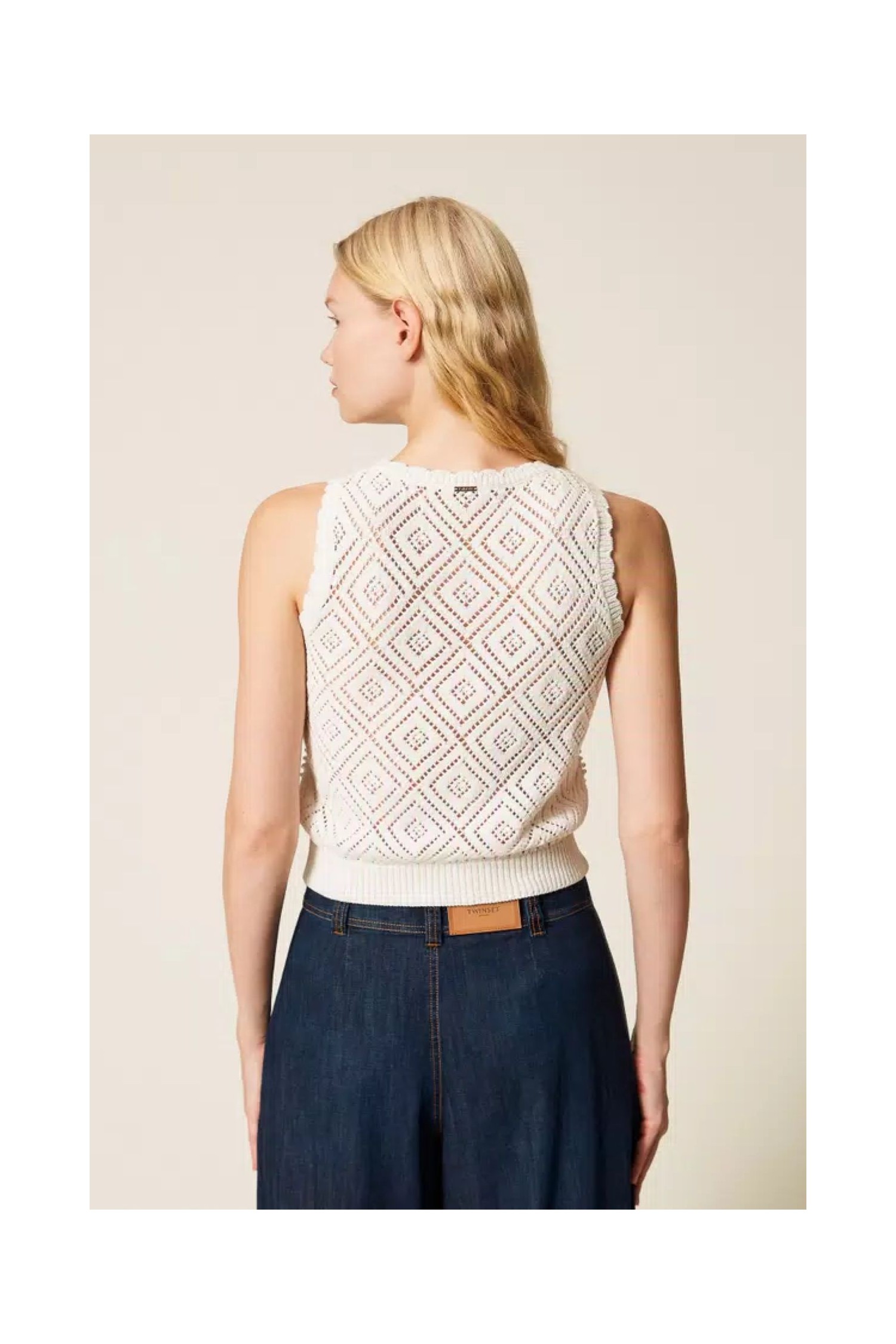 TOP IN MAGLIA PUNZONATA CON PERLE TWINSET