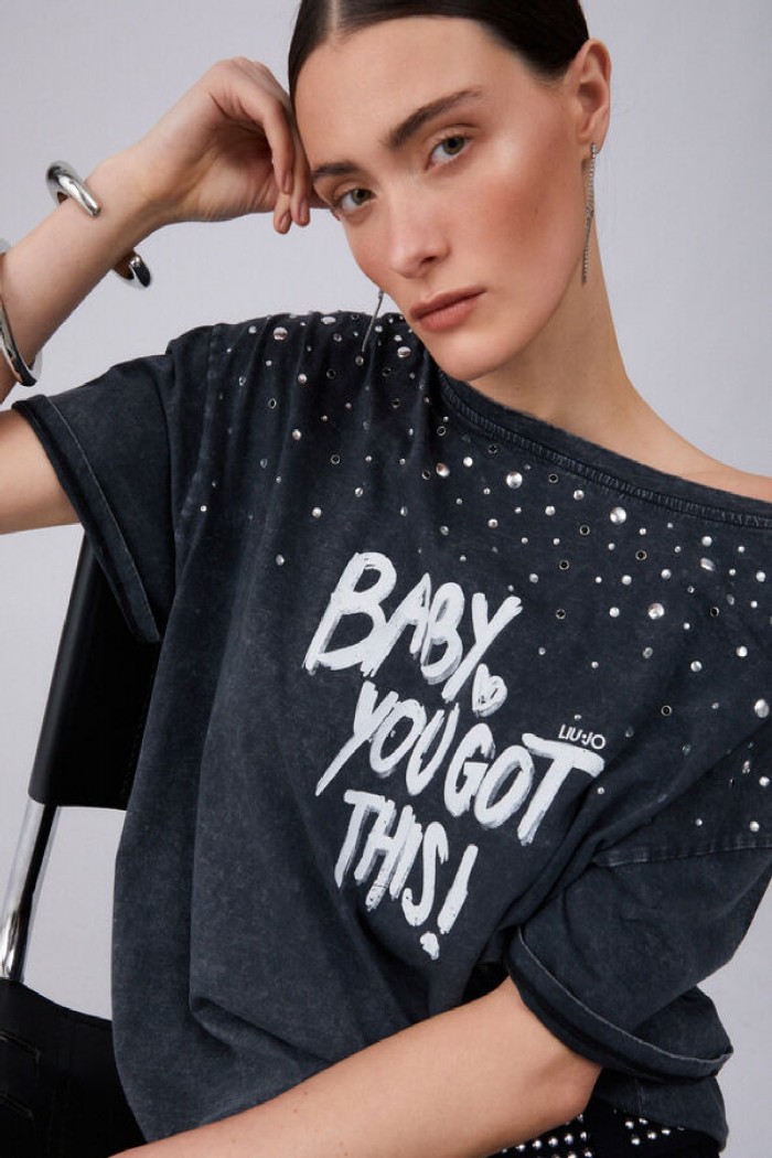 T-SHIRT CON STAMPA E APPLICAZIONI LIU JO
