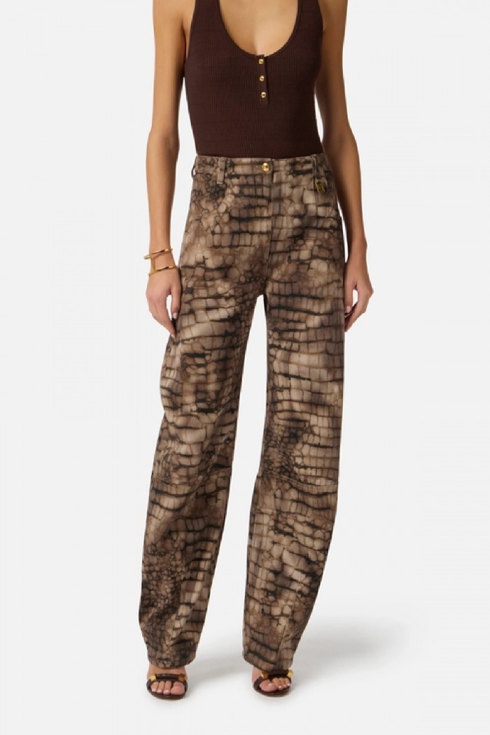  JEANS IN DRILL CON STAMPA ALLIGATORE ELISABETTA FRANCHI