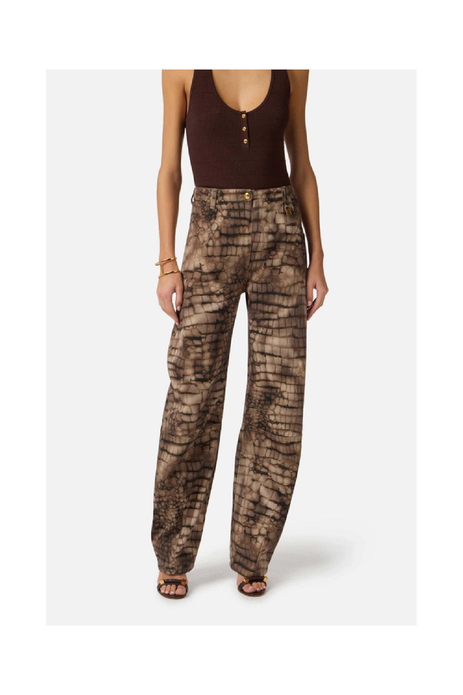  JEANS IN DRILL CON STAMPA ALLIGATORE ELISABETTA FRANCHI