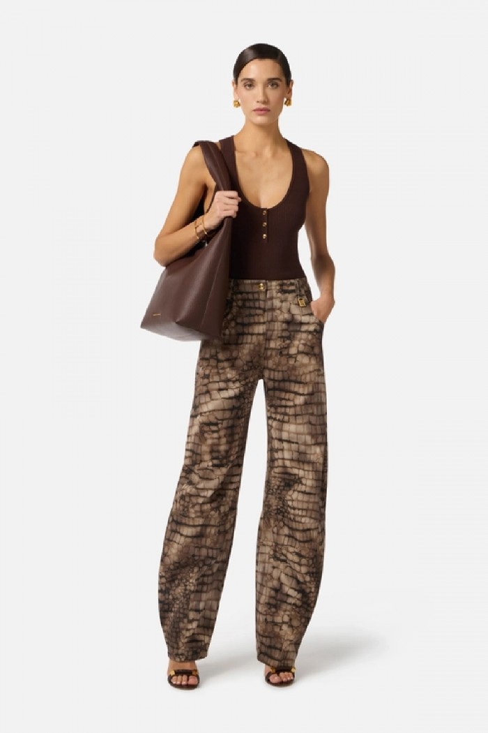  JEANS IN DRILL CON STAMPA ALLIGATORE ELISABETTA FRANCHI