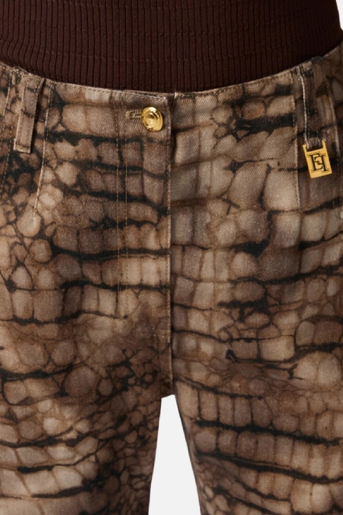  JEANS IN DRILL CON STAMPA ALLIGATORE ELISABETTA FRANCHI