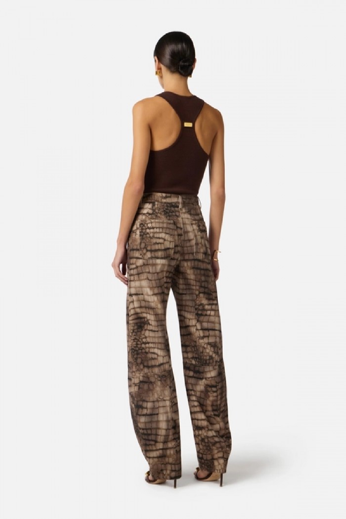  JEANS IN DRILL CON STAMPA ALLIGATORE ELISABETTA FRANCHI