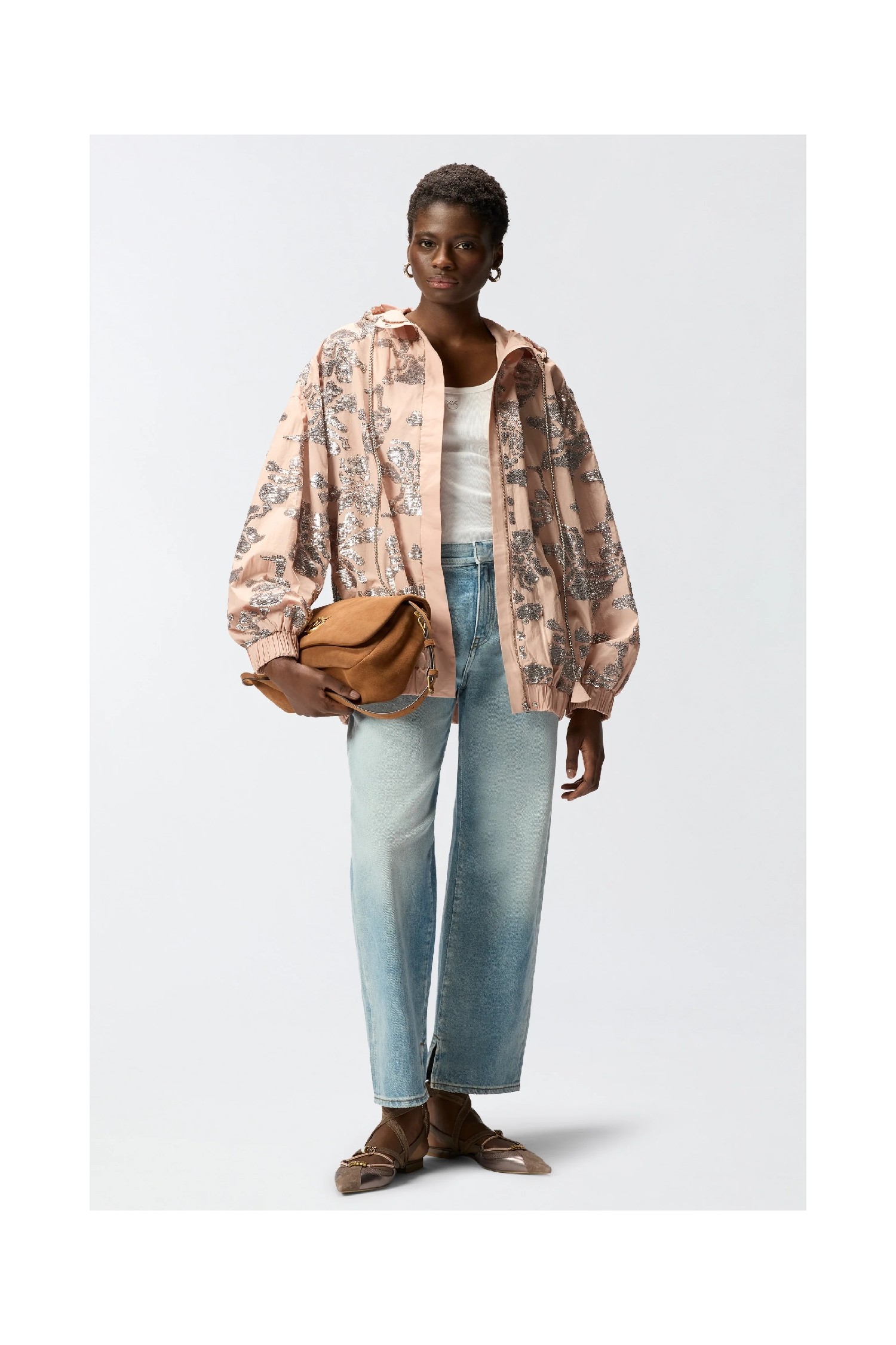  BOMBER CON RICAMO FLOREALE IN PAILLETTES PINKO