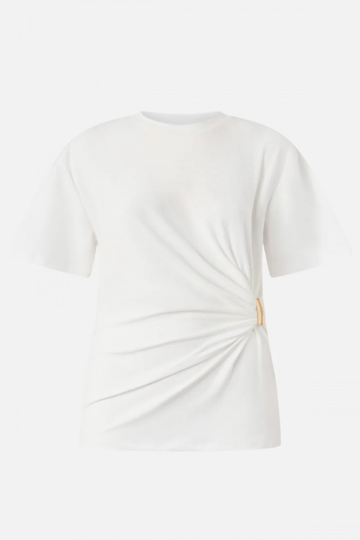 T-SHIRT CON DRAPPEGGIO E DETTAGLIO DORATO PINKO