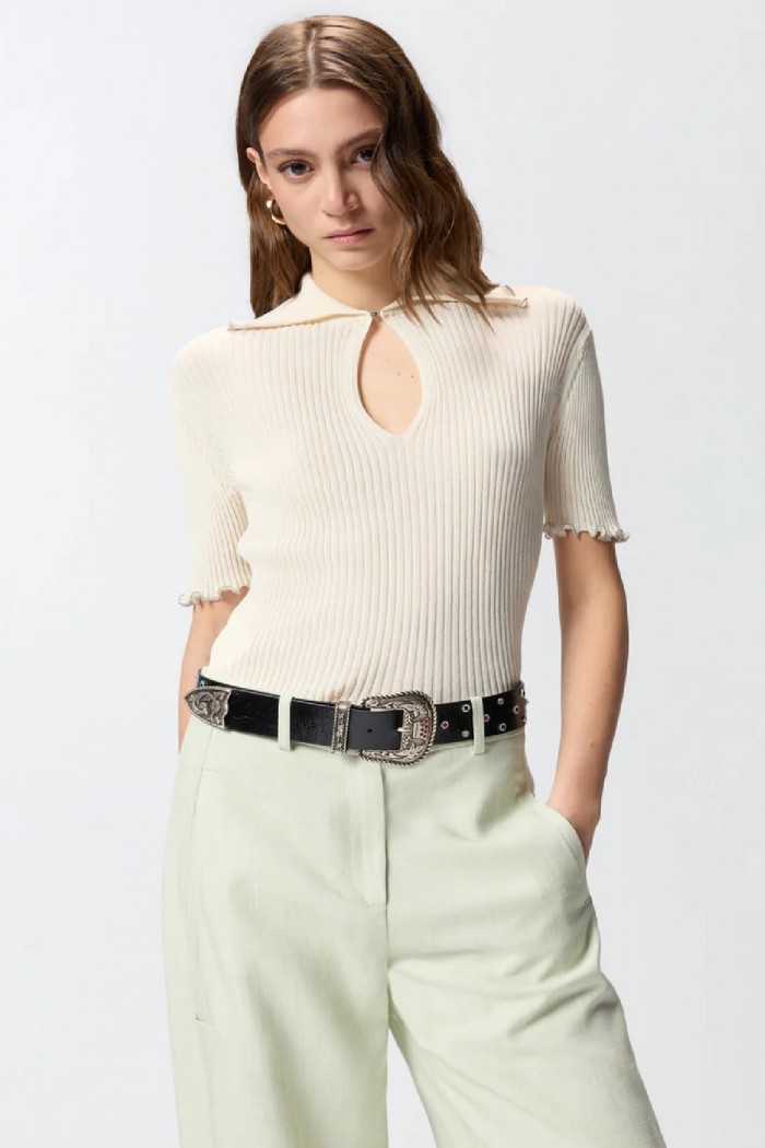 MAGLIA A COSTINE CON BORDO GIOIELLO PINKO