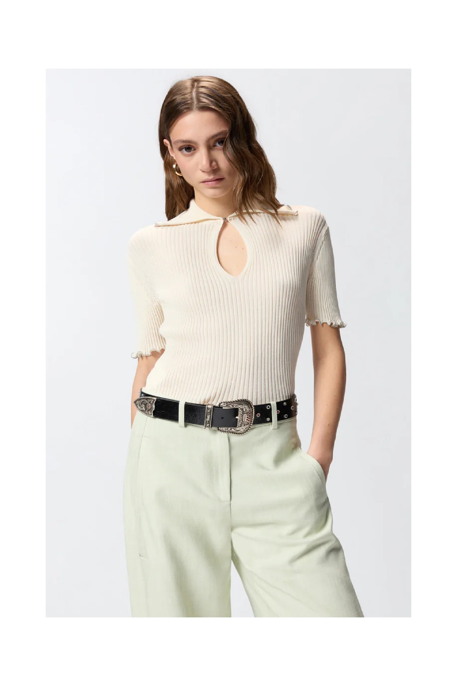 MAGLIA A COSTINE CON BORDO GIOIELLO PINKO