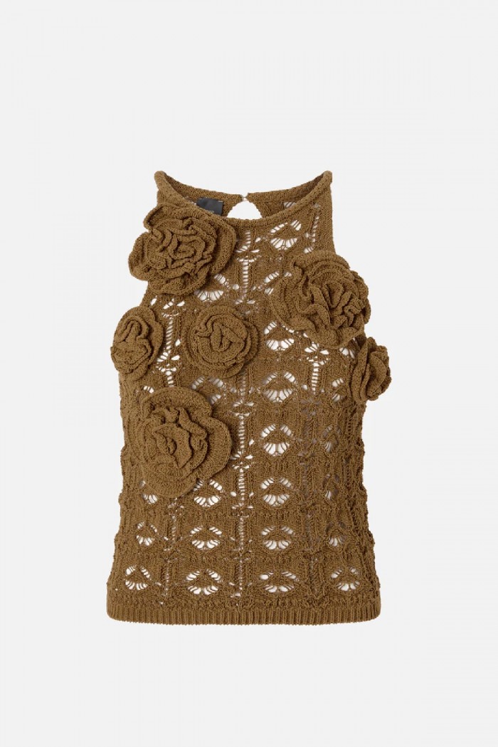  TOP EFFETTO UNCINETTO CON FIORI APPLICATI PINKO