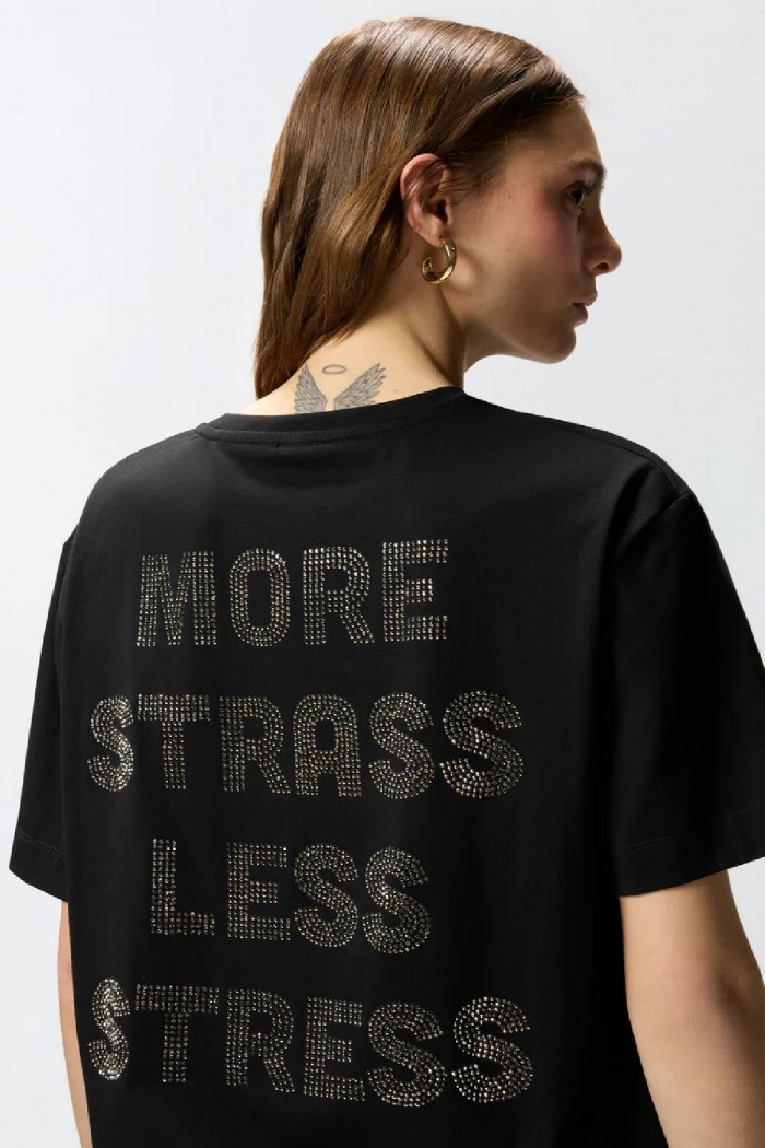 T-SHIRT MORE STRASS LESS STRESS  PINKO