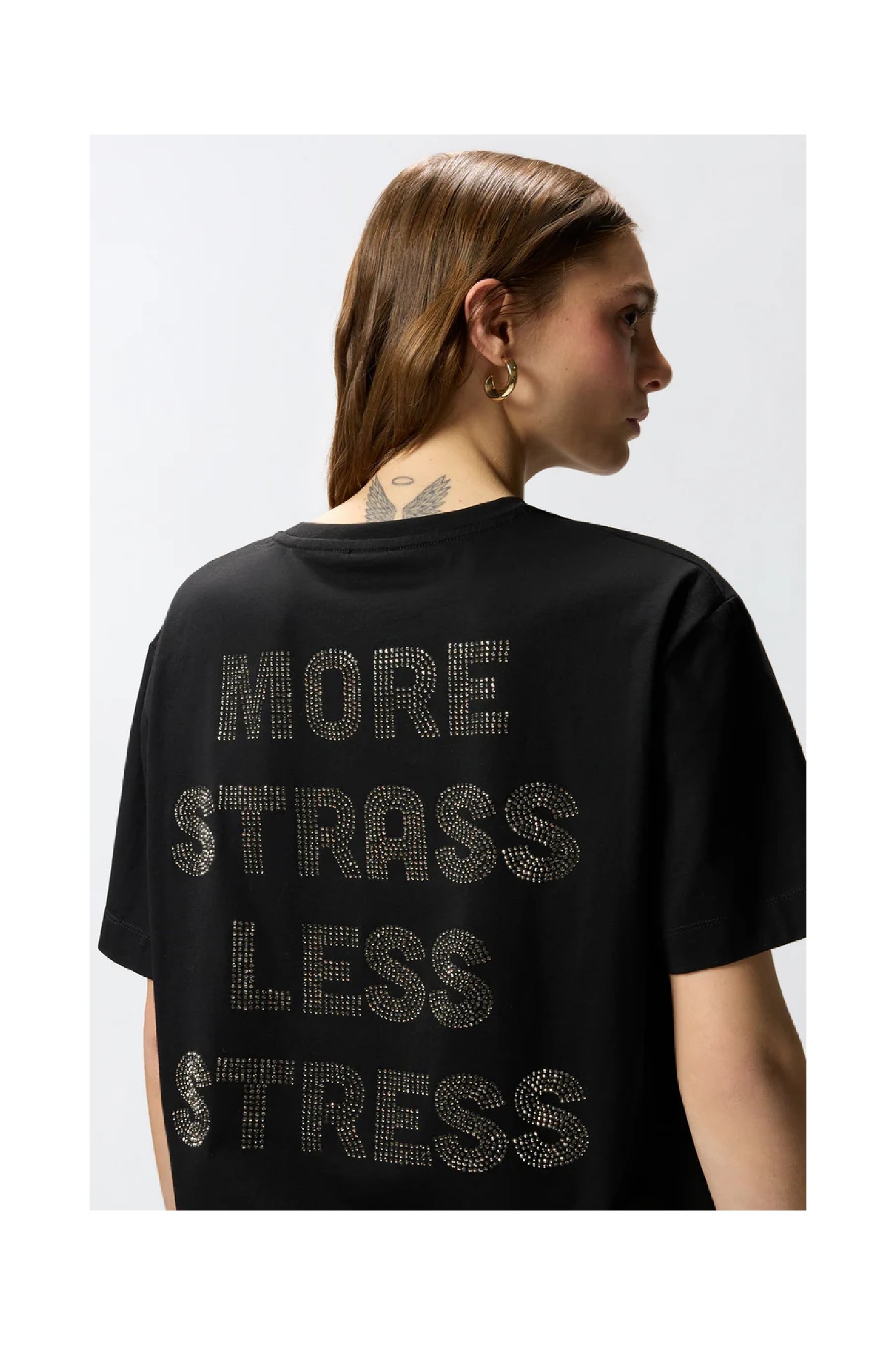 T-SHIRT MORE STRASS LESS STRESS  PINKO