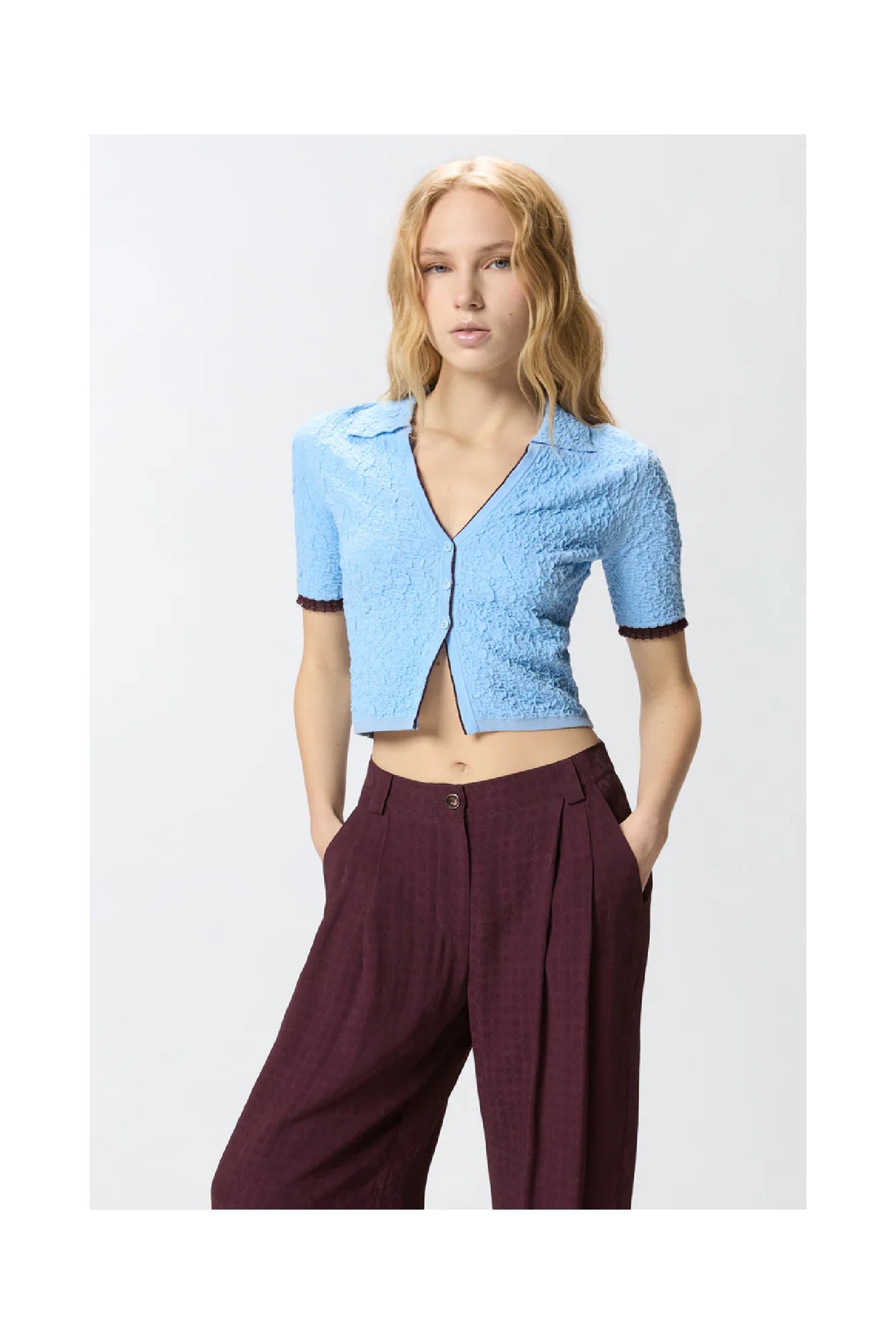 CARDIGAN CROPPED A POLO JACQUARD PINKO