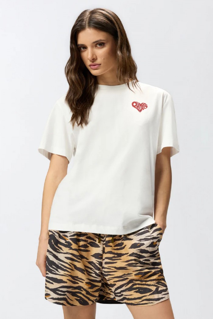 T-SHIRT CON LETTERING AMORE IN STRASS PINKO
