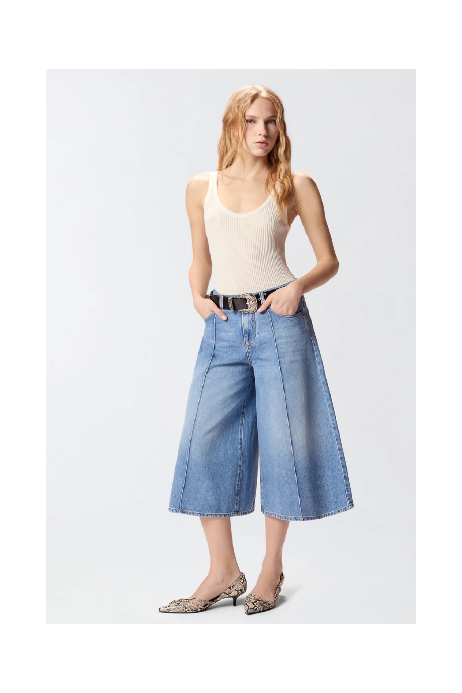 BERMUDA WIDE LEG IN DENIM PINKO