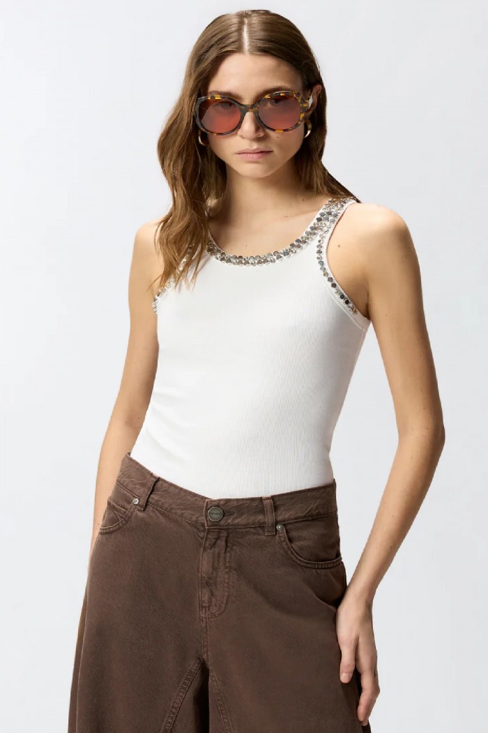 TOP A COSTINE CON RICAMI GIOIELLO PINKO