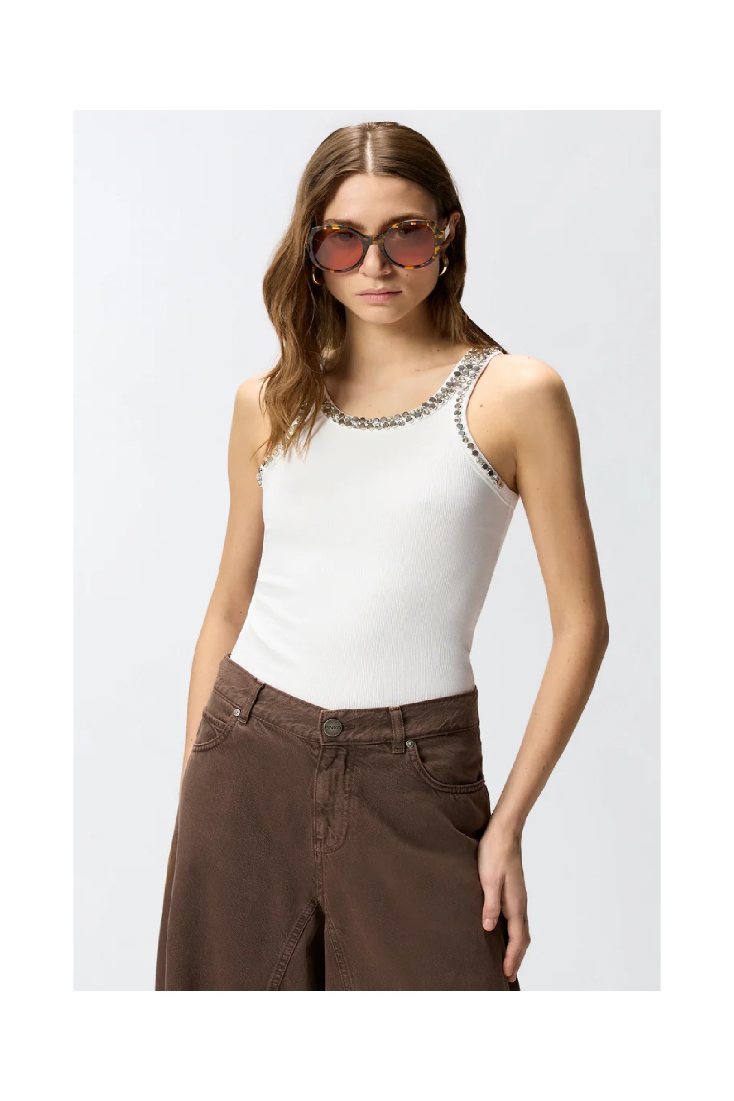 TOP A COSTINE CON RICAMI GIOIELLO PINKO