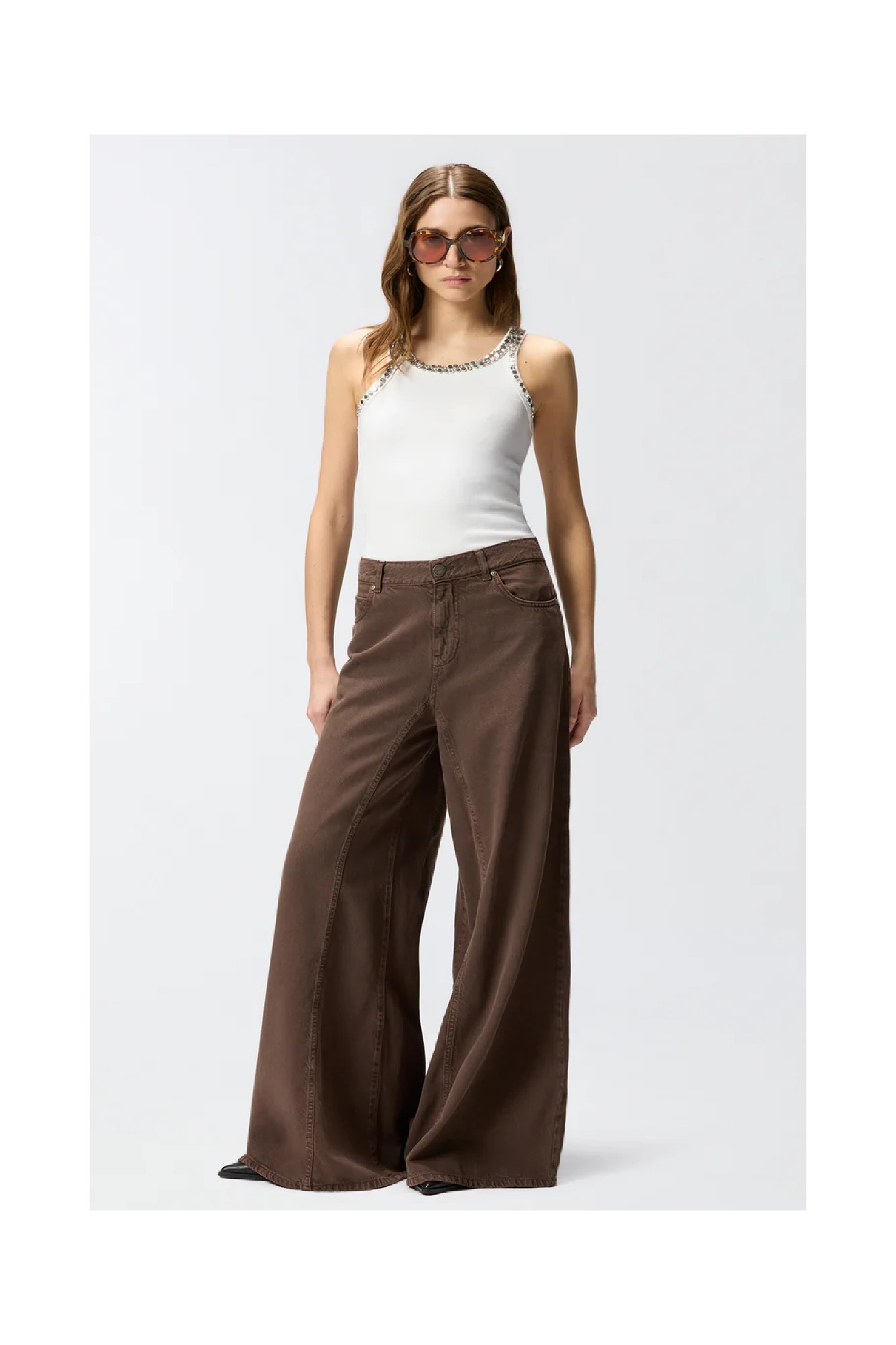 TOP A COSTINE CON RICAMI GIOIELLO PINKO