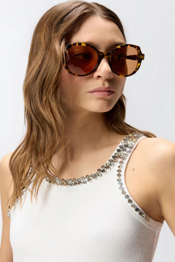 TOP A COSTINE CON RICAMI GIOIELLO PINKO