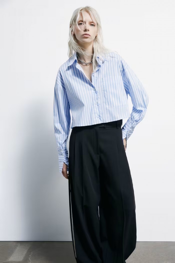 CAMICIA CROPPED IN POPELINE A RIGHE PATRIZIA PEPE