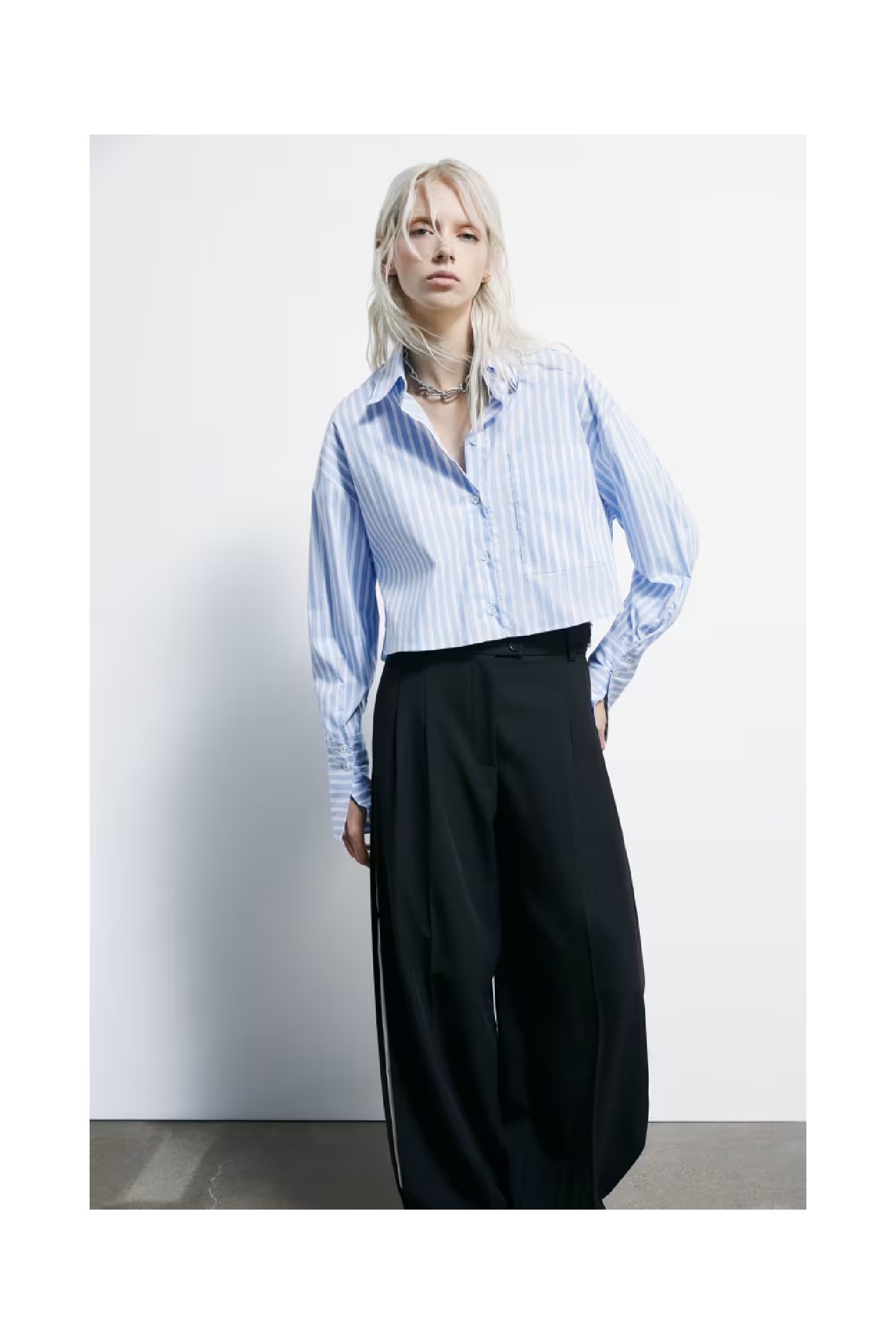 CAMICIA CROPPED IN POPELINE A RIGHE PATRIZIA PEPE
