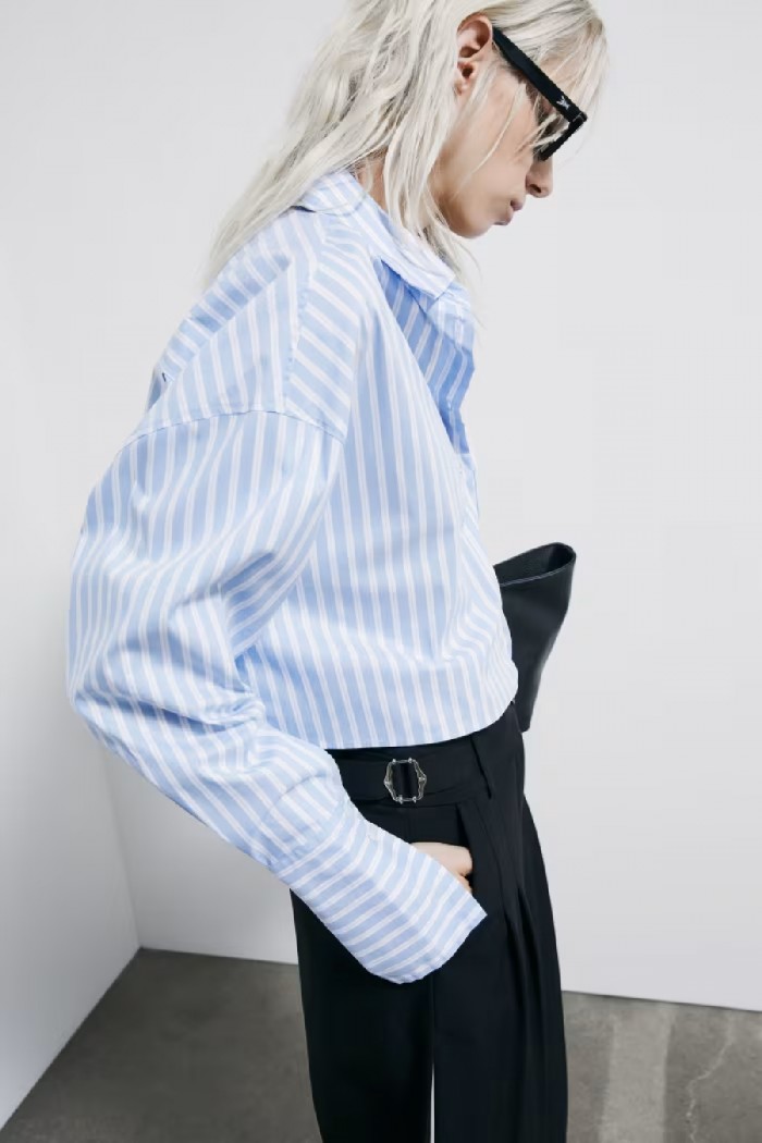 CAMICIA CROPPED IN POPELINE A RIGHE PATRIZIA PEPE