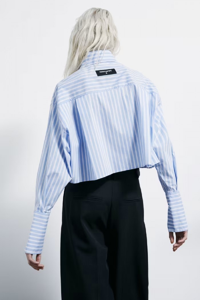 CAMICIA CROPPED IN POPELINE A RIGHE PATRIZIA PEPE
