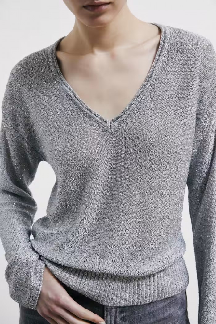 MAGLIA CON SCOLLO A V E PAILLETTES PATRIZIA PEPE