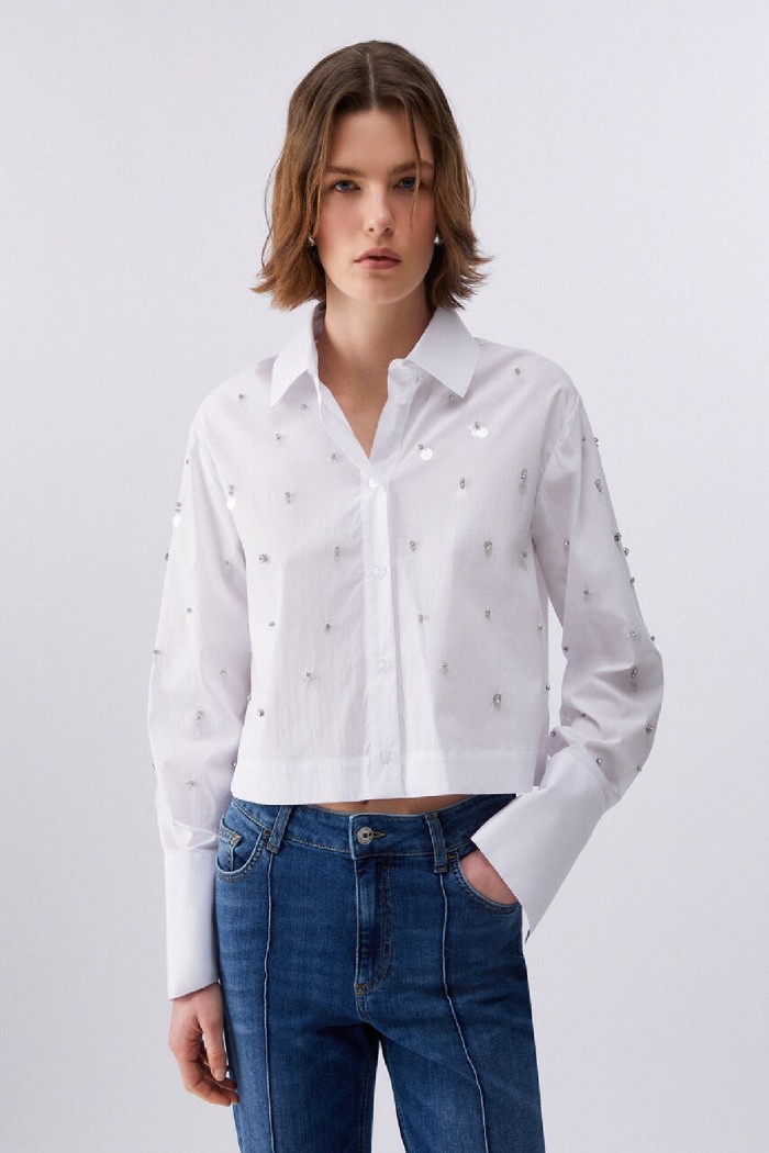 CAMICIA BOXY CON RICAMI GIOIELLO LIU JO