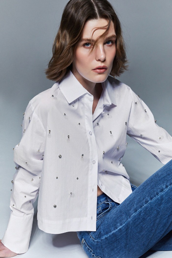 CAMICIA BOXY CON RICAMI GIOIELLO LIU JO