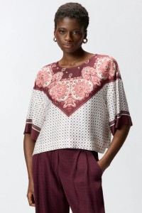 BLUSA CON MOTIVO CRAVATTERIA E STAMPA PIAZZATA PINKO
