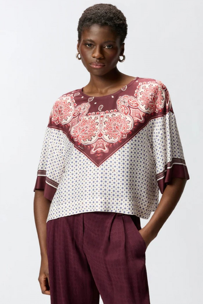 BLUSA CON MOTIVO CRAVATTERIA E STAMPA PIAZZATA PINKO