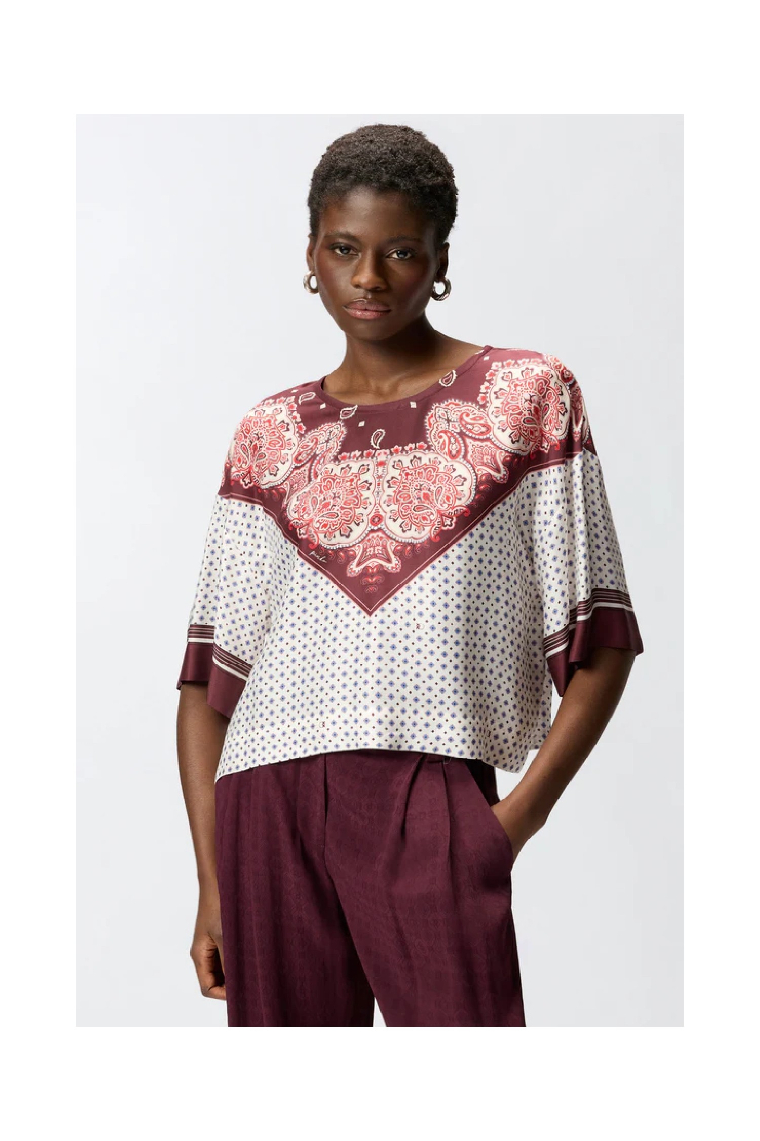 BLUSA CON MOTIVO CRAVATTERIA E STAMPA PIAZZATA PINKO