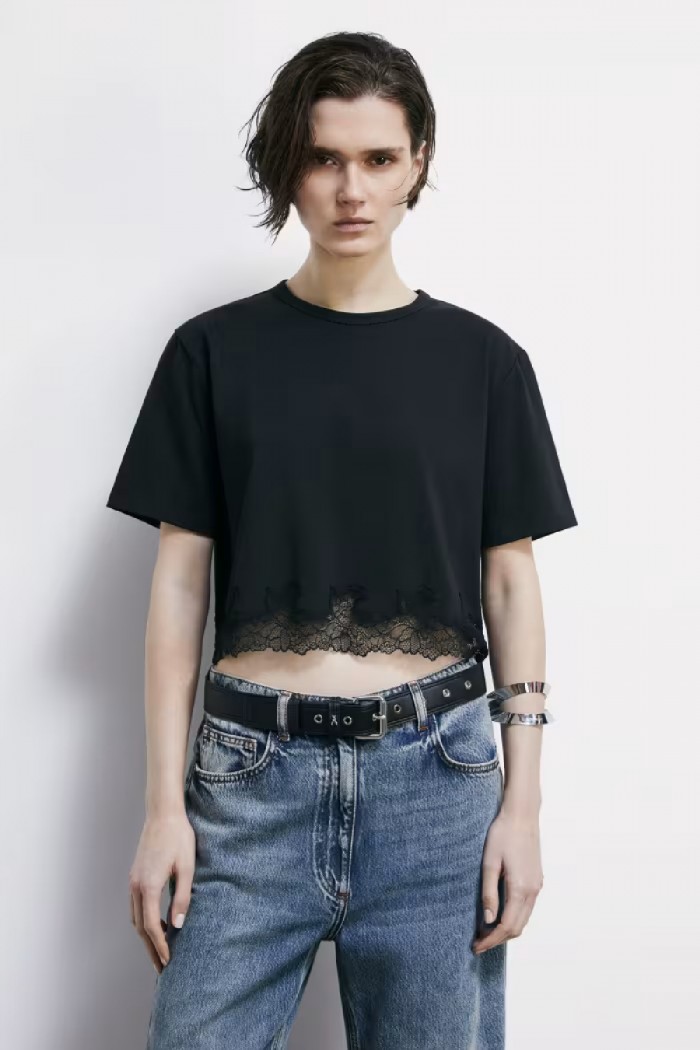 T-SHIRT CROPPED CON PIZZO PATRIZIA PEPE