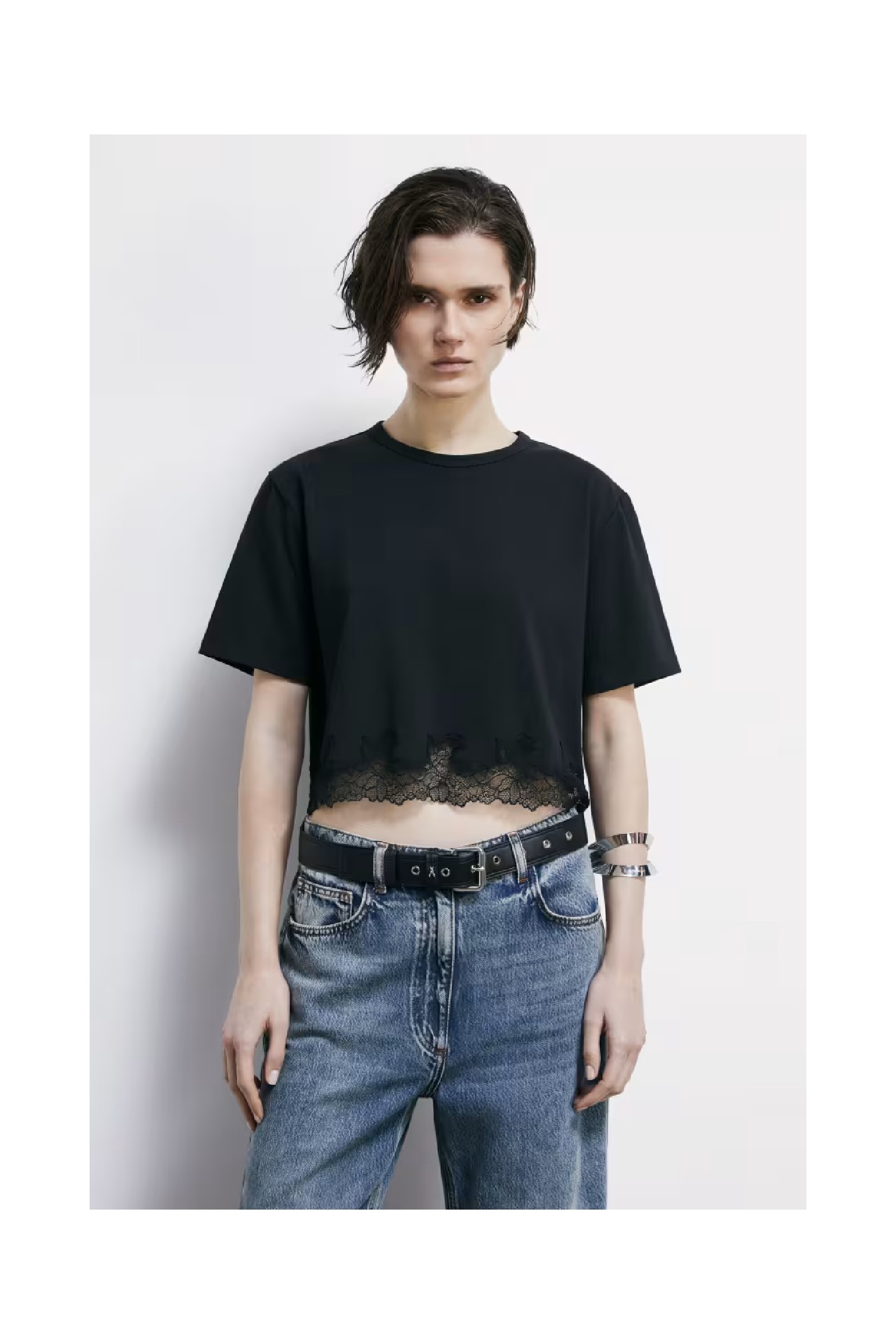 T-SHIRT CROPPED CON PIZZO PATRIZIA PEPE