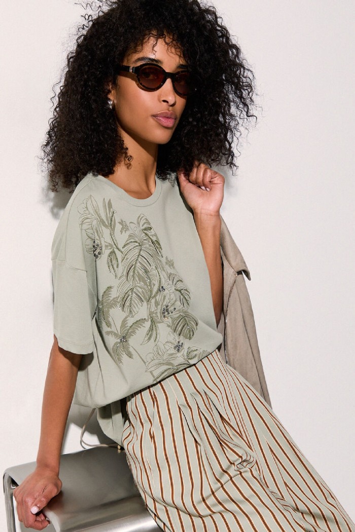 T-SHIRT CON STAMPA E RICAMI LIU JO