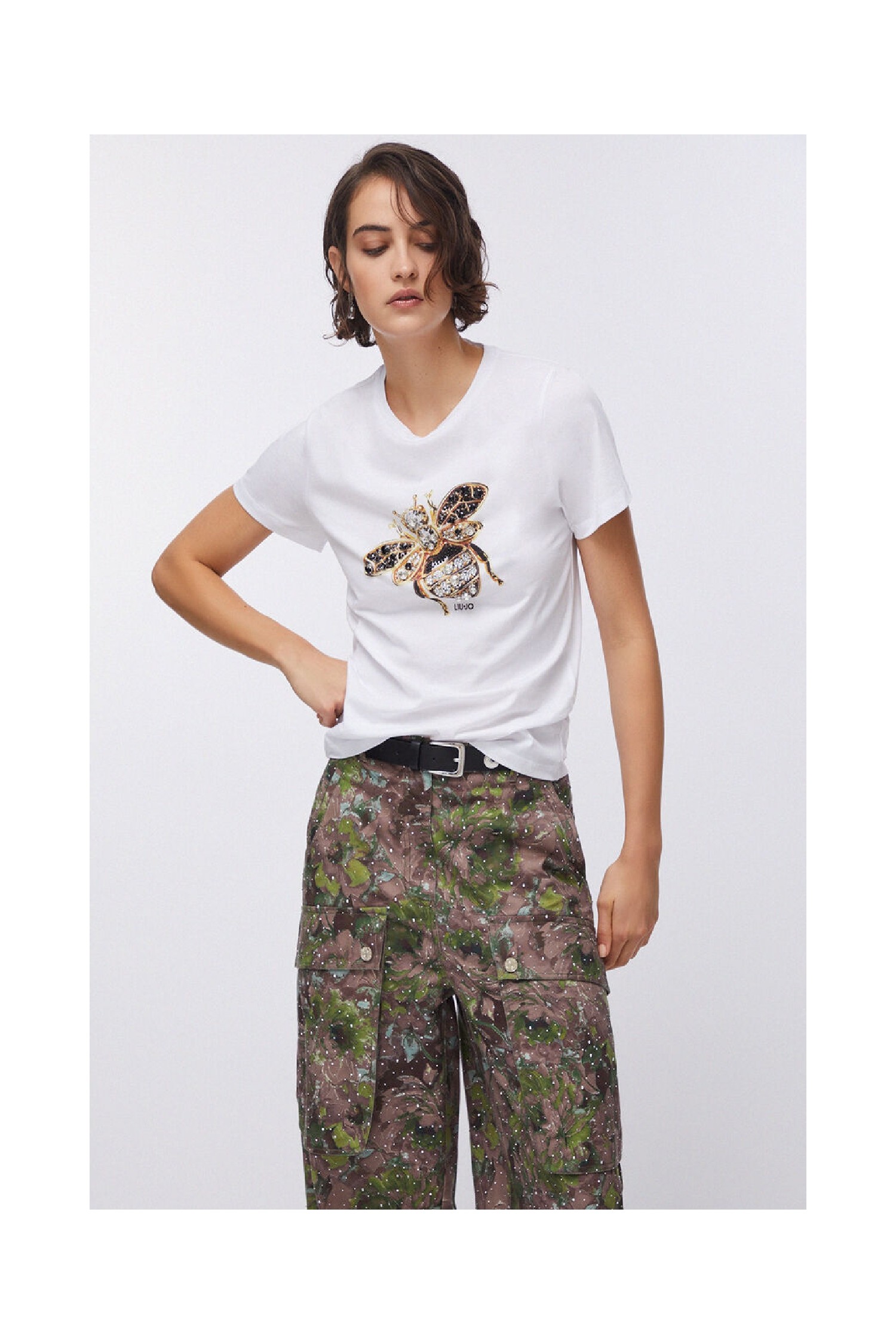 T-SHIRT CON STAMPA E APPLICAZIONI LIU JO