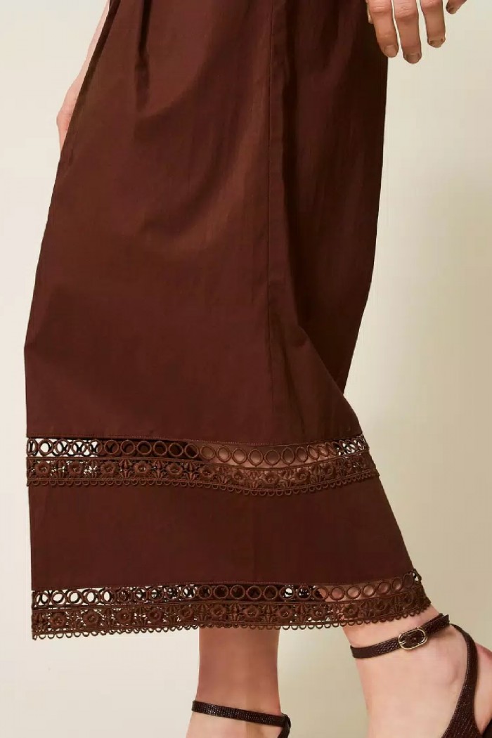 PANTALONI AMPI IN POPELINE CON RICAMO TWINSET