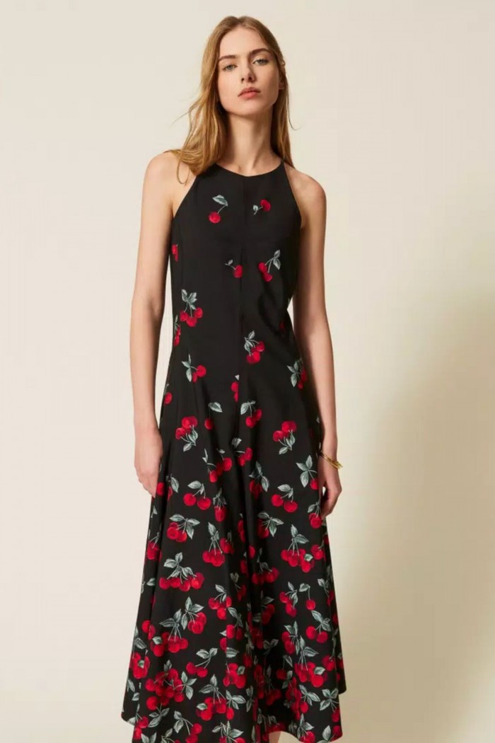 ABITO LUNGO IN POPELINE CON STAMPA CILIEGIE TWINSET