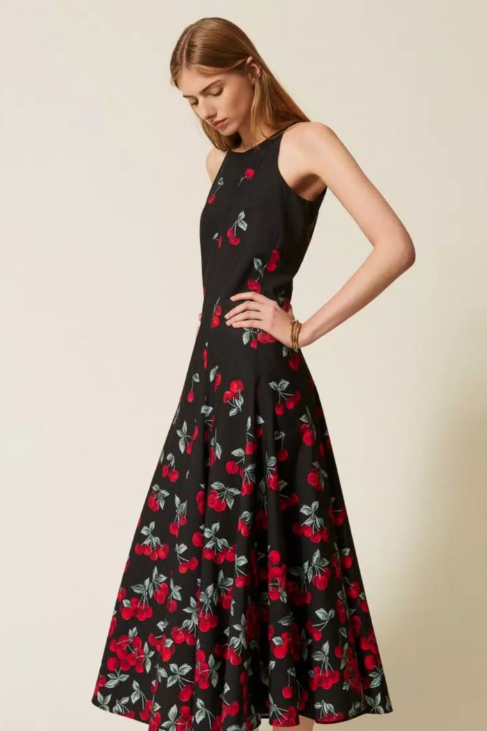 ABITO LUNGO IN POPELINE CON STAMPA CILIEGIE TWINSET
