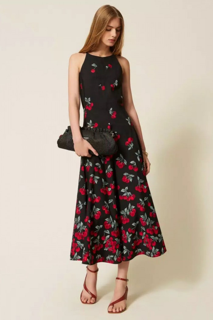 ABITO LUNGO IN POPELINE CON STAMPA CILIEGIE TWINSET