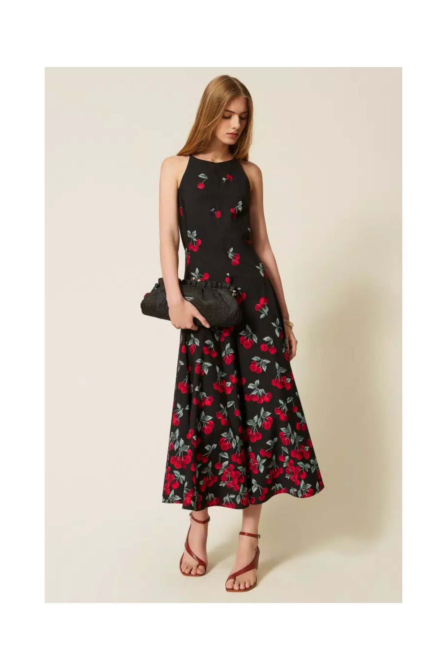 ABITO LUNGO IN POPELINE CON STAMPA CILIEGIE TWINSET