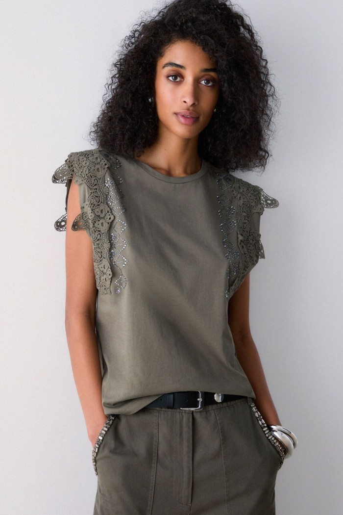 T SHIRT CON DETTAGLI MACRAME LIU JO