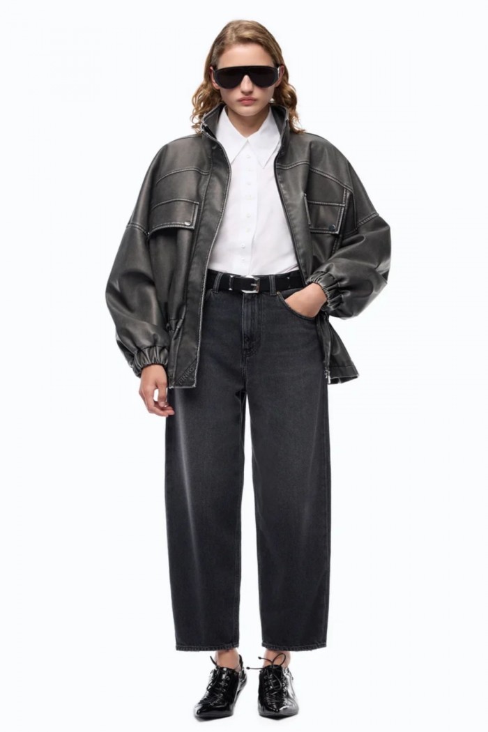 JEANS BALLON FIT CON INSERTI EFFETTO PELLE PINKO
