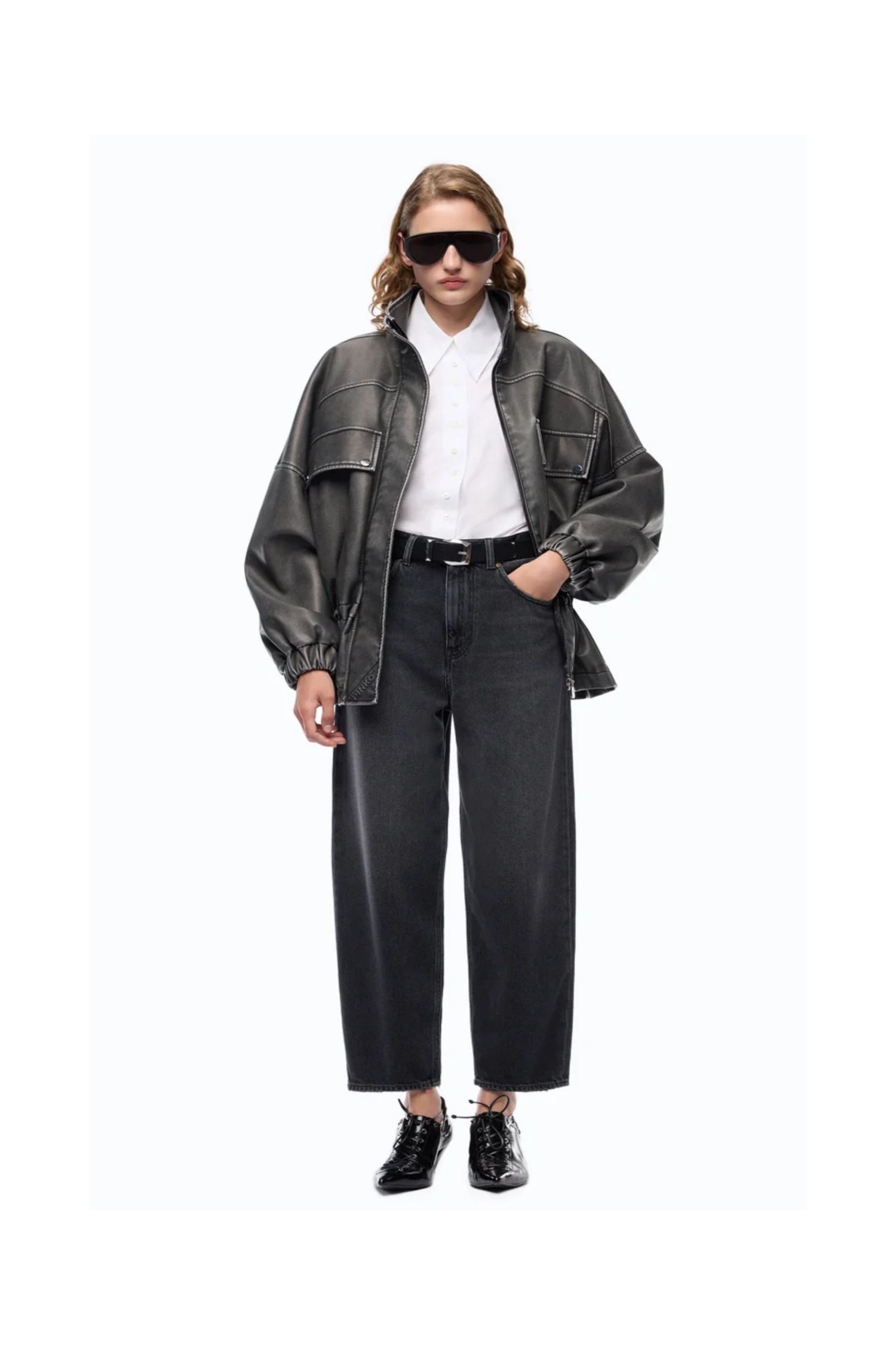JEANS BALLON FIT CON INSERTI EFFETTO PELLE PINKO