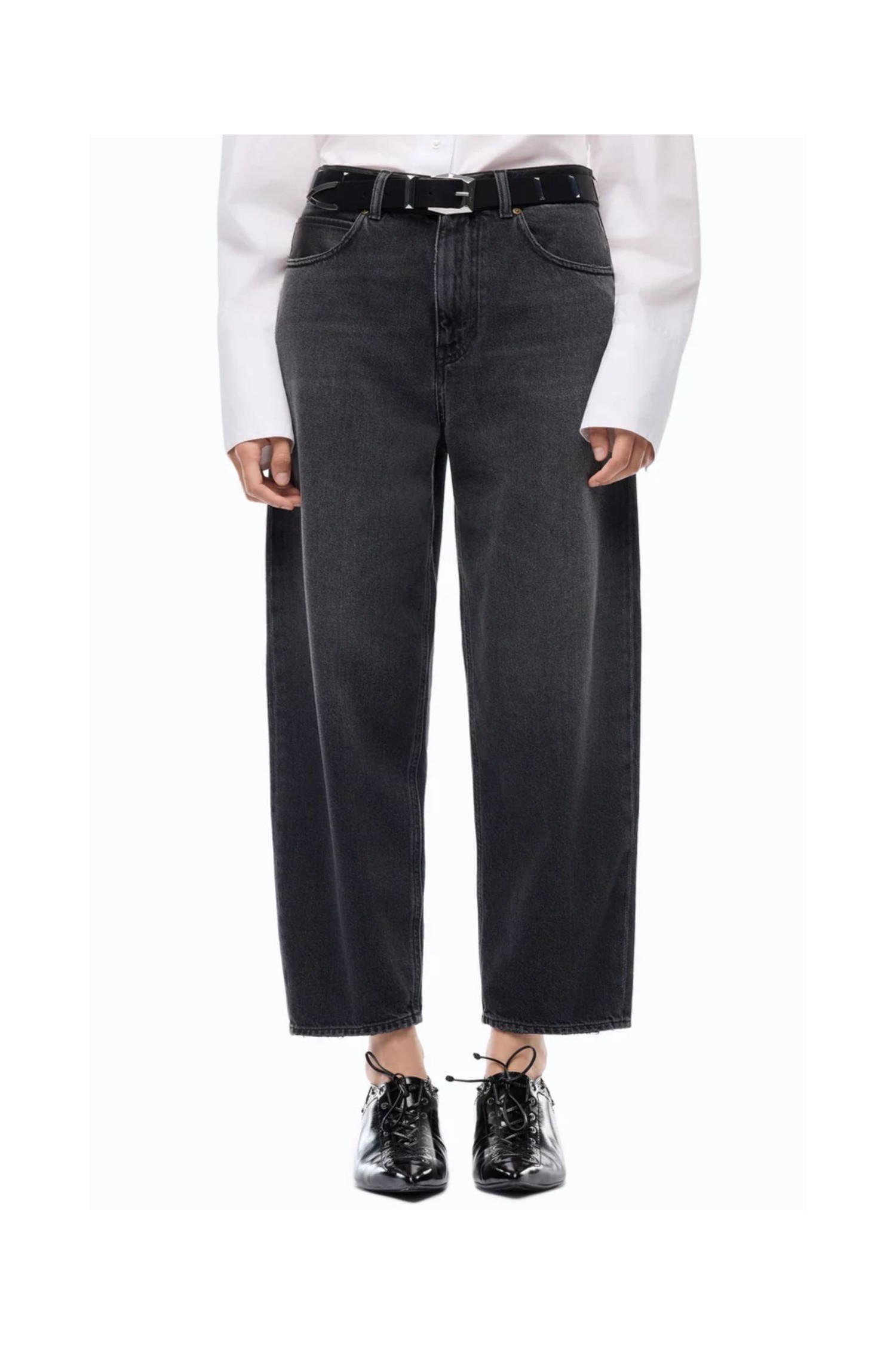 JEANS BALLON FIT CON INSERTI EFFETTO PELLE PINKO