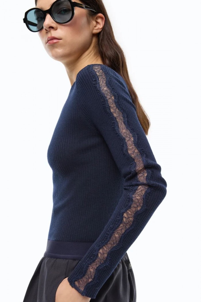 MAGLIA A COSTINE CON PIZZO PINKO